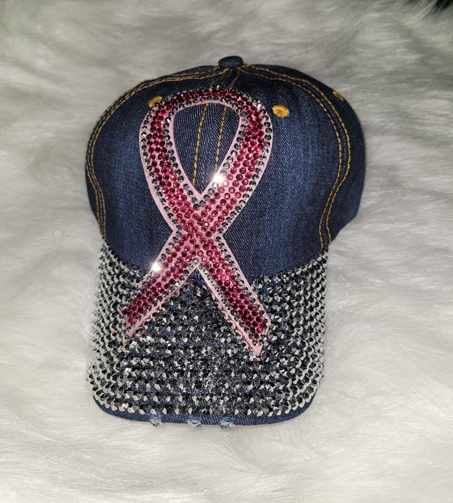 Blue Jean Breast Cancer Ribbon Jeweled Hat