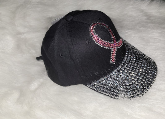 Black Breast Cancer Ribbon Jeweled Hat