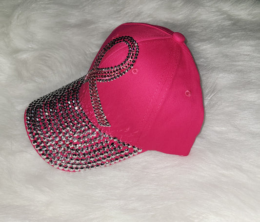 Hot Pink Breast Cancer Ribbon Jeweled Hat