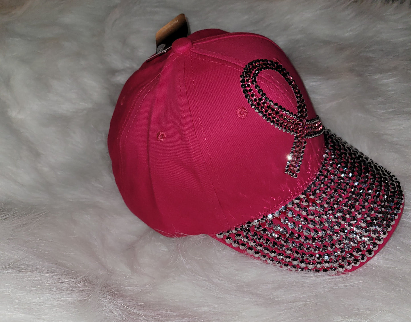 Hot Pink Breast Cancer Ribbon Jeweled Hat