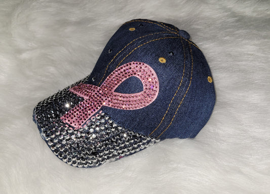 Blue Jean Breast Cancer Ribbon (Slanted) Jeweled Hat