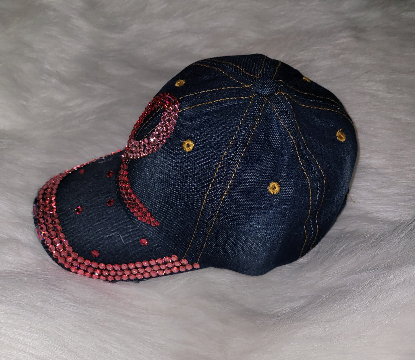 Blue Jean Breast Cancer Hot Pink/Lt Pink Ribbon Jeweled Hat