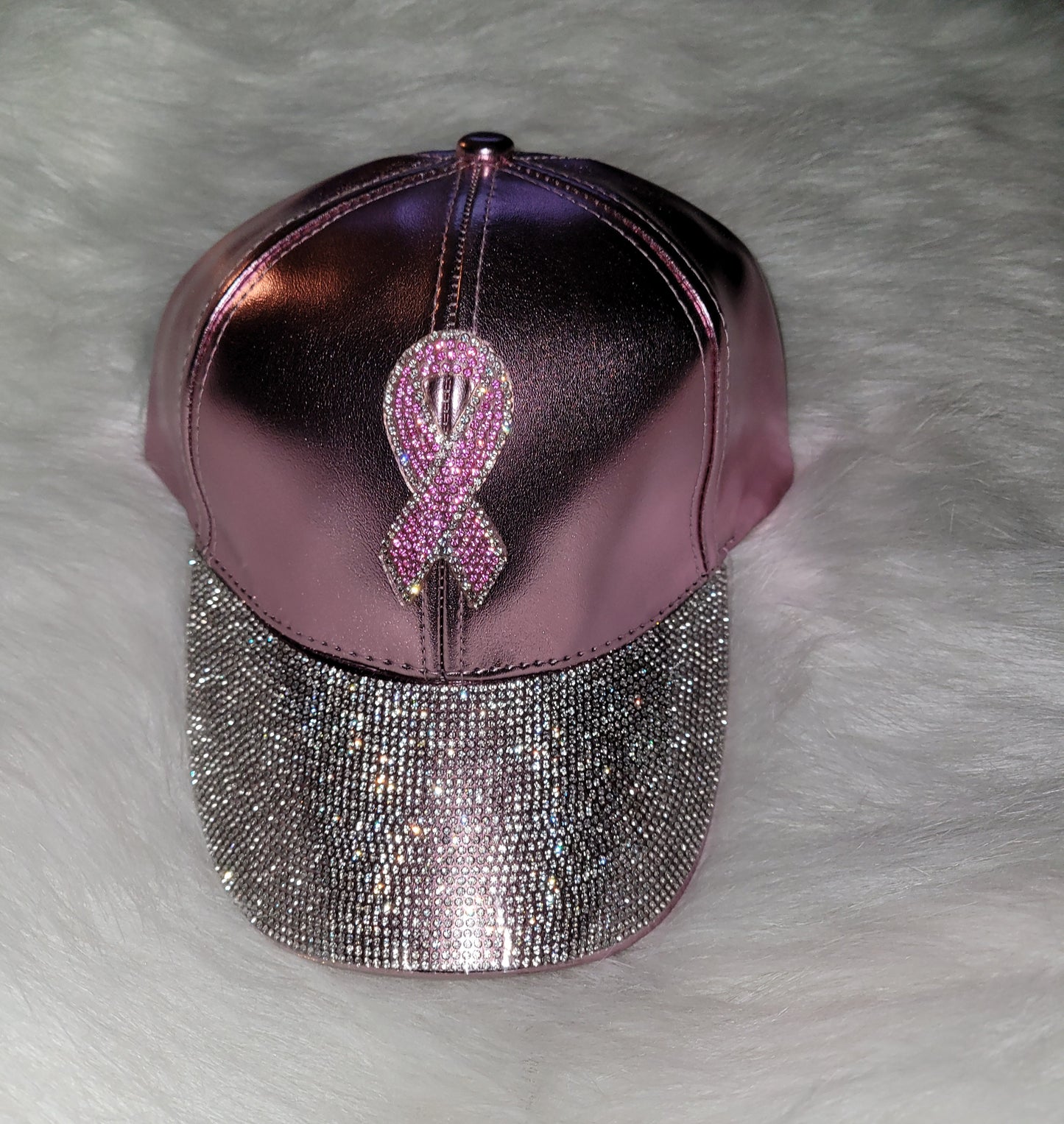 Silver Brim Breast Cancer Ribbon Jeweled Hat