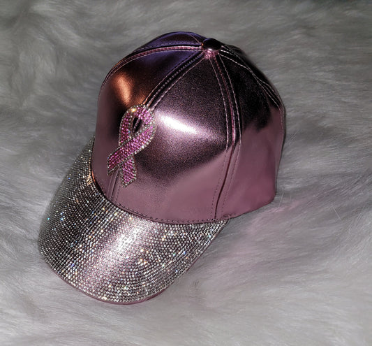 Silver Brim Breast Cancer Ribbon Jeweled Hat