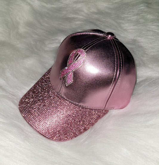 Pink Brim Breast Cancer Ribbon Jeweled Hat