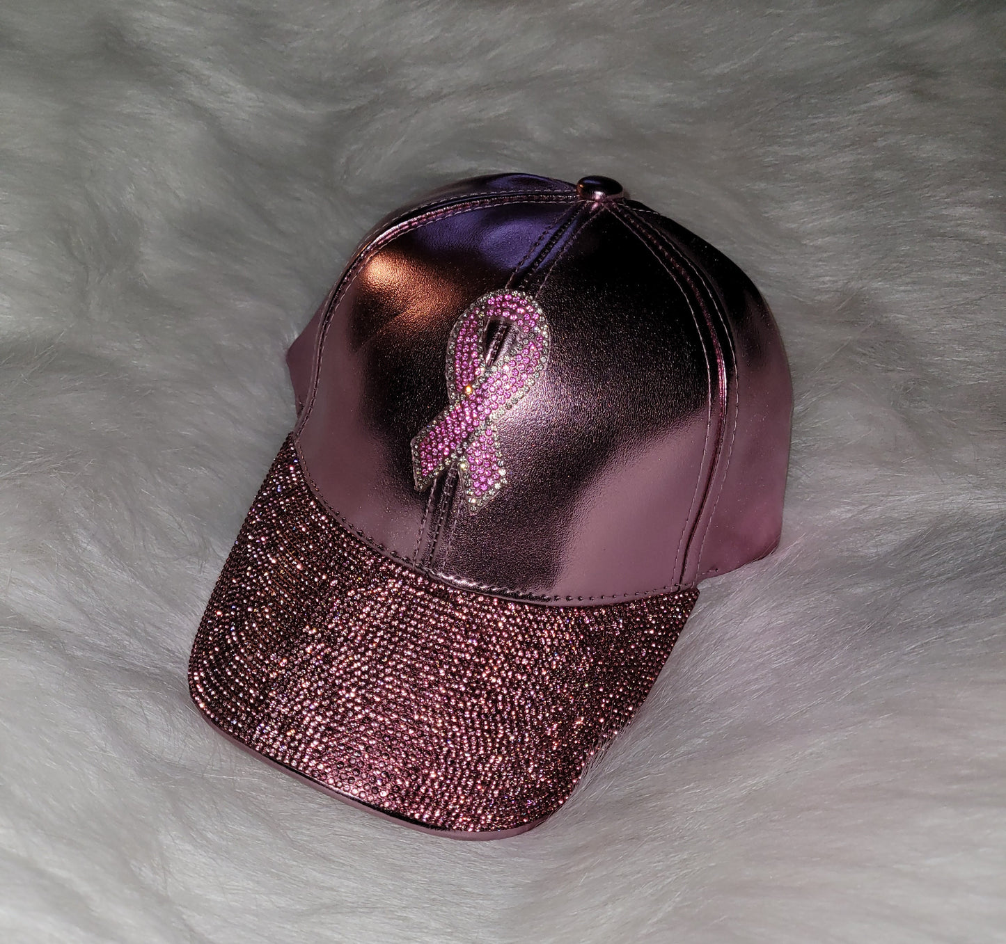 Pink Brim Breast Cancer Ribbon Jeweled Hat