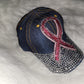 Blue Jean Breast Cancer Ribbon Jeweled Hat