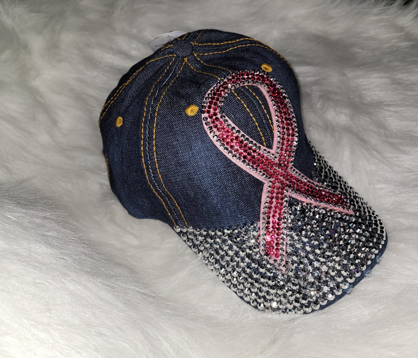 Blue Jean Breast Cancer Ribbon Jeweled Hat