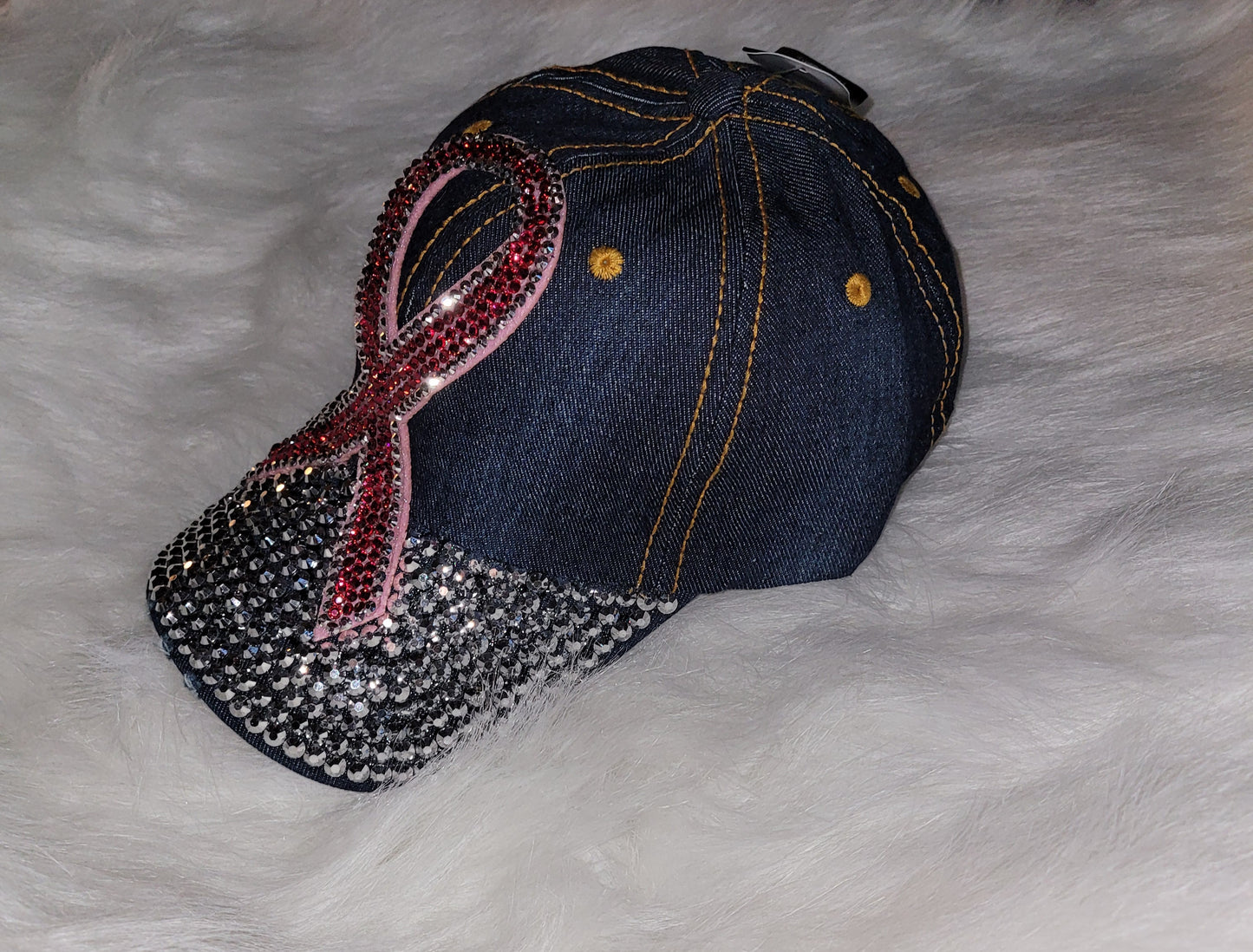 Blue Jean Breast Cancer Ribbon Jeweled Hat