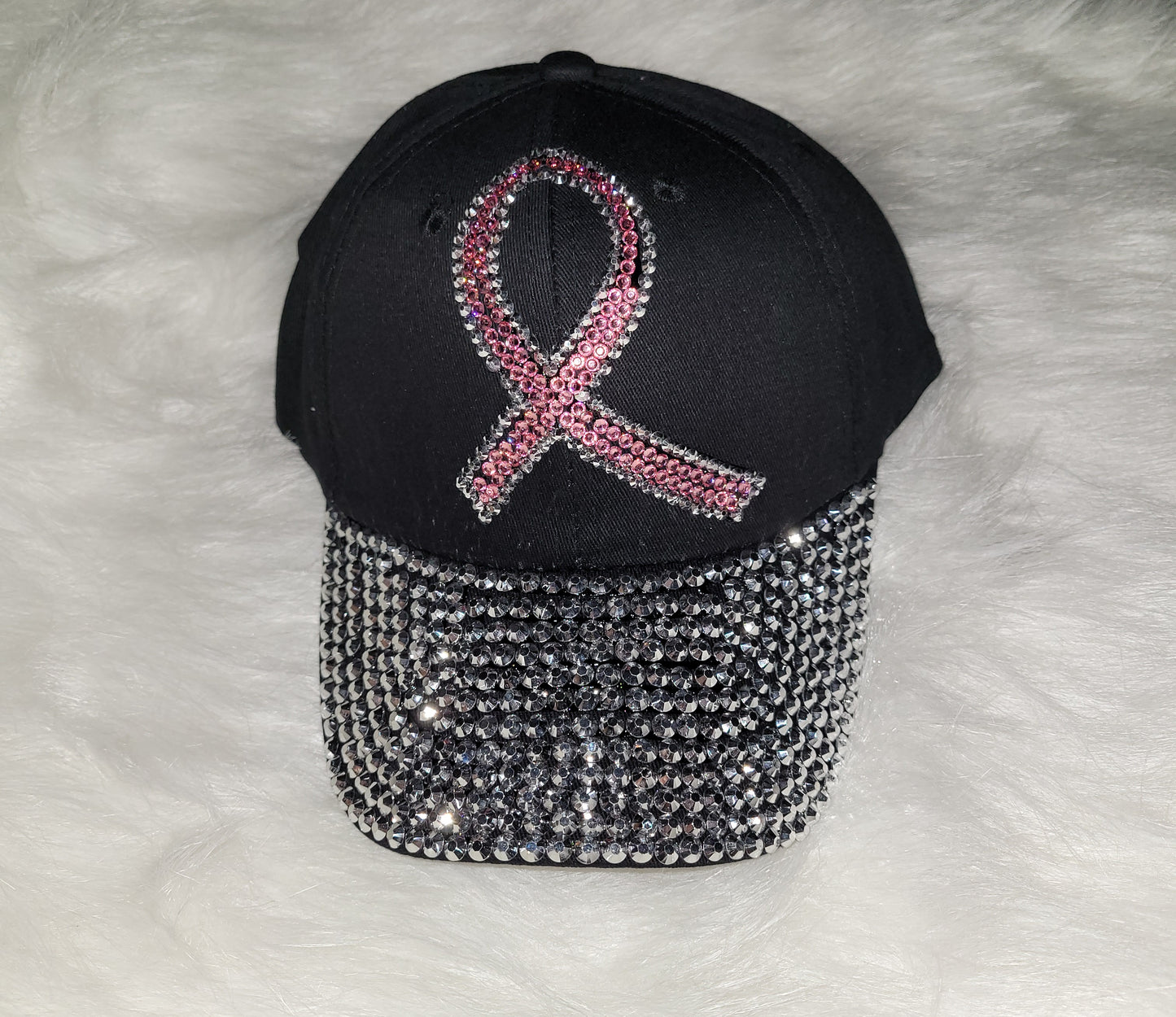 Black Breast Cancer Ribbon Jeweled Hat