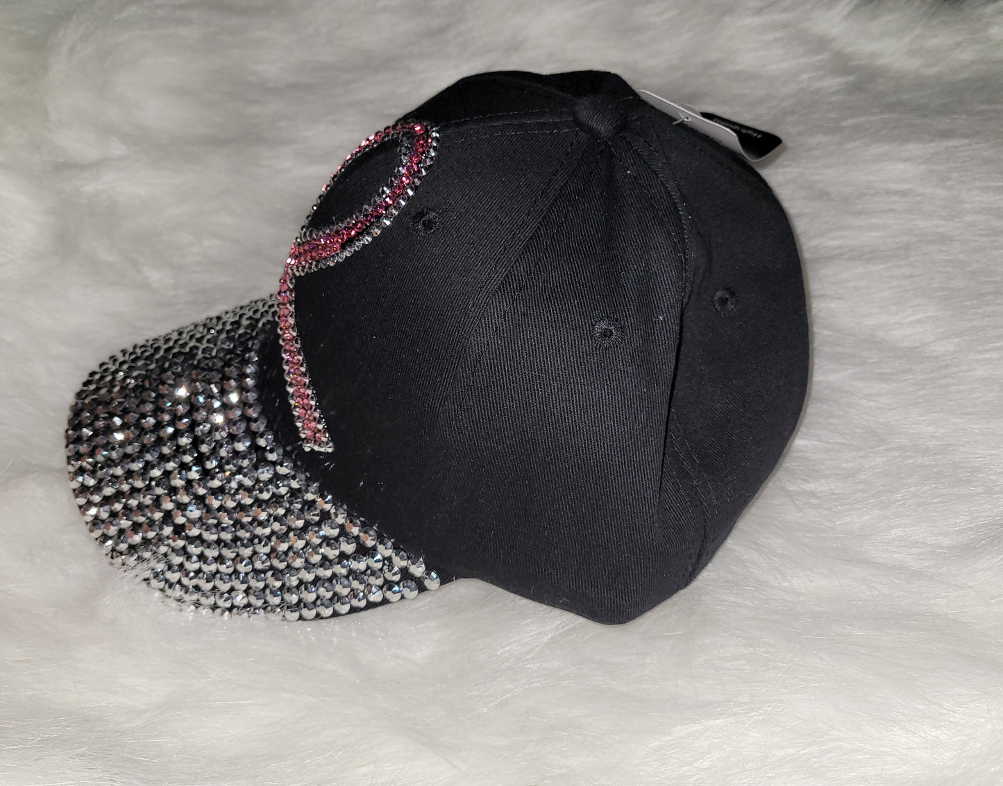 Black Breast Cancer Ribbon Jeweled Hat
