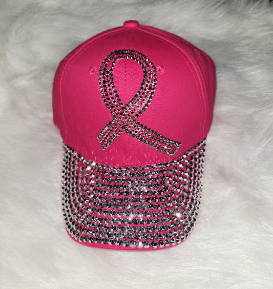 Hot Pink Breast Cancer Ribbon Jeweled Hat