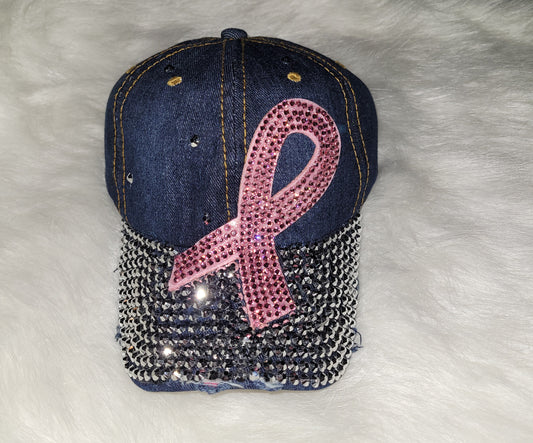 Blue Jean Breast Cancer Ribbon (Slanted) Jeweled Hat