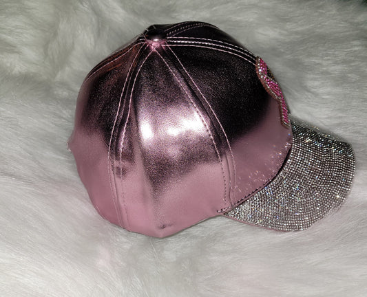 Silver Brim Breast Cancer Ribbon Jeweled Hat